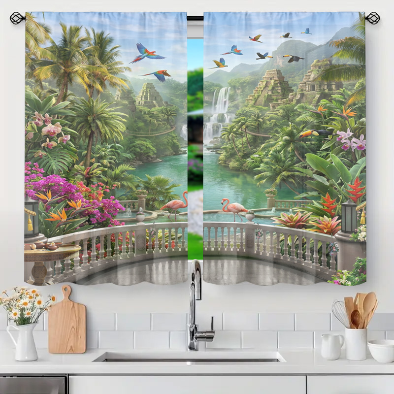 Home Office Bali - ستائر شفافة بتصميم منظر شلال الغابة