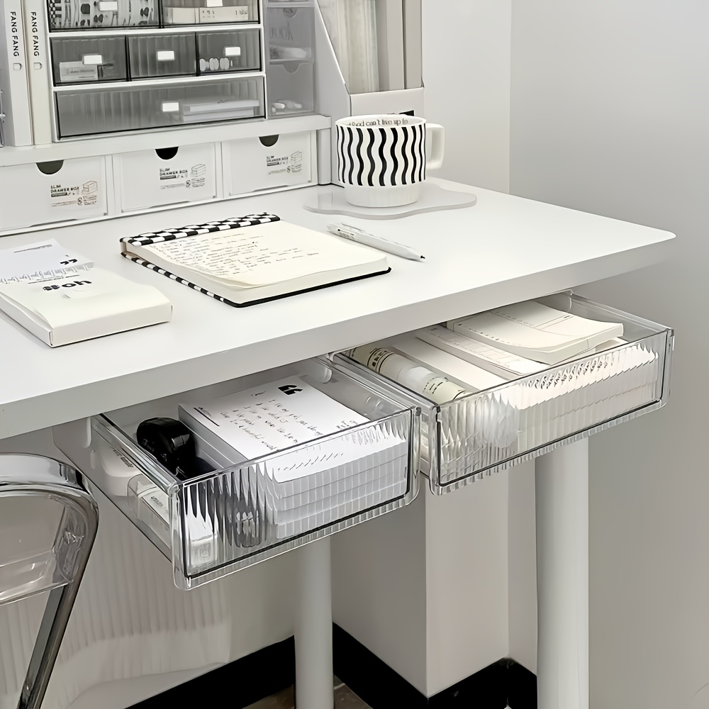 Home Office Desk With Drawers - منظم أدراج شفاف يثبت تحت المكتب،