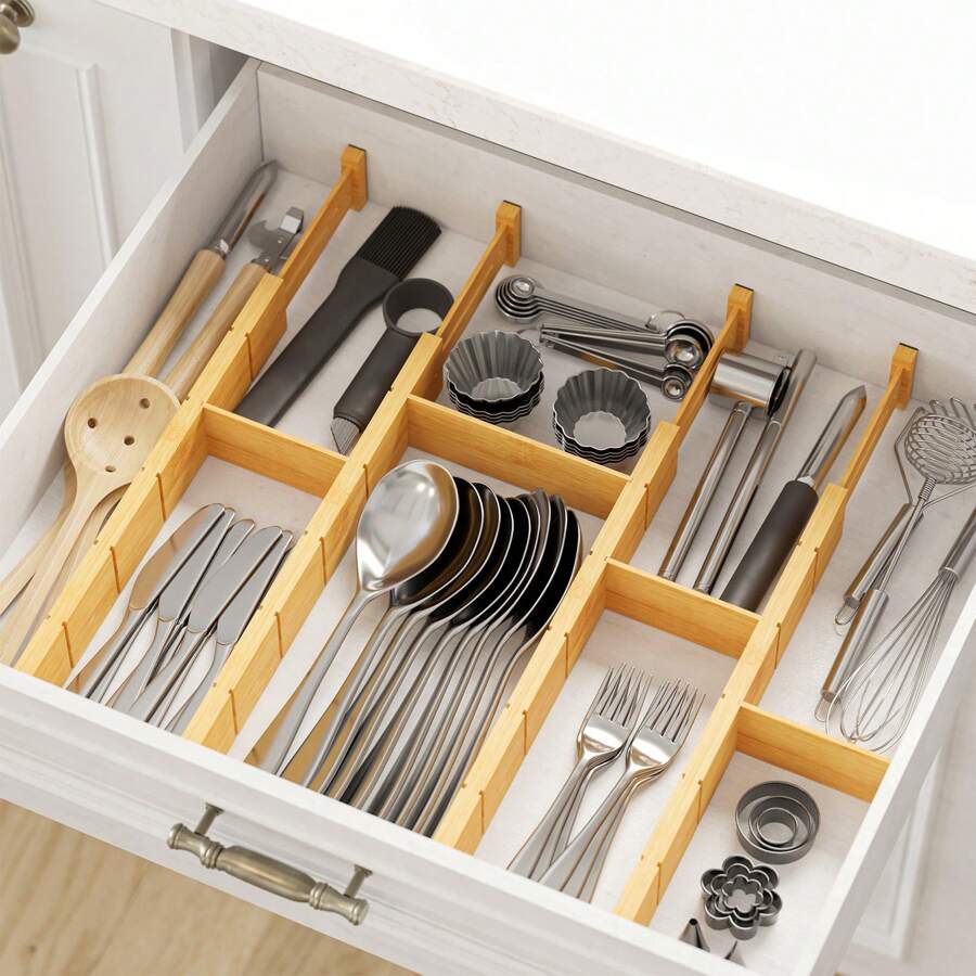 Home Office Kitchen - فواصل أدراج من الخيزران مع إدخالات