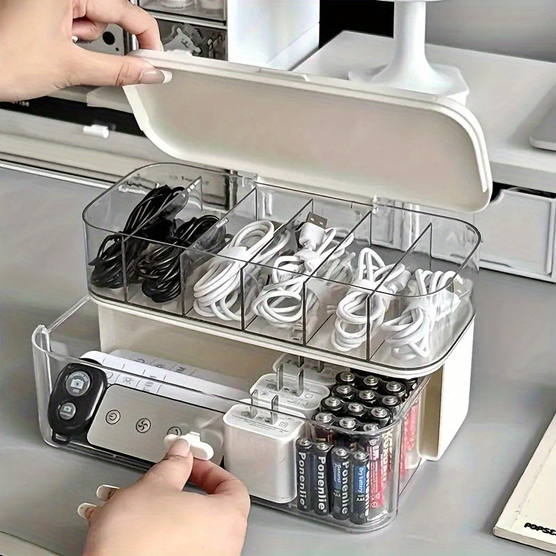Cable Management Box - صندوق منظم كابلات شفاف مزدوج الطبقات